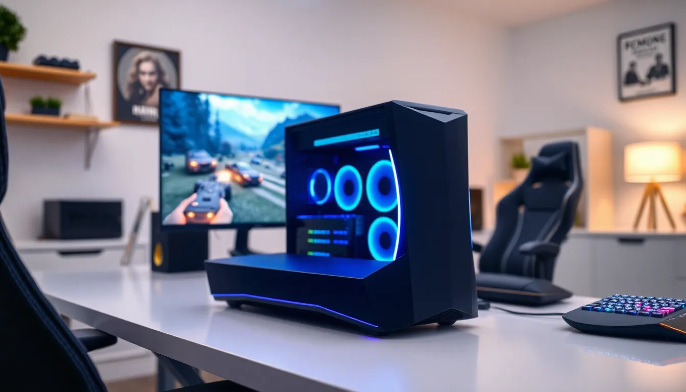modern PC gaming console setup on a stylish gaming desk.