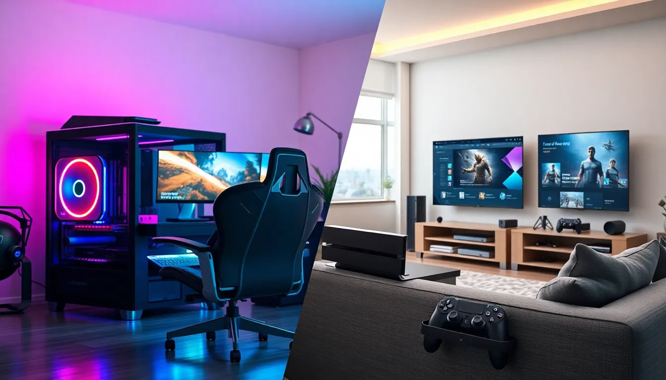 A visual comparison of PC gaming and console gaming setups.
